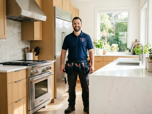 Appliance Repair Hero technician in a Buda, TX kitchen after an appliance repair